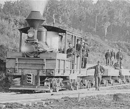 Climax locomotive on wooden rail